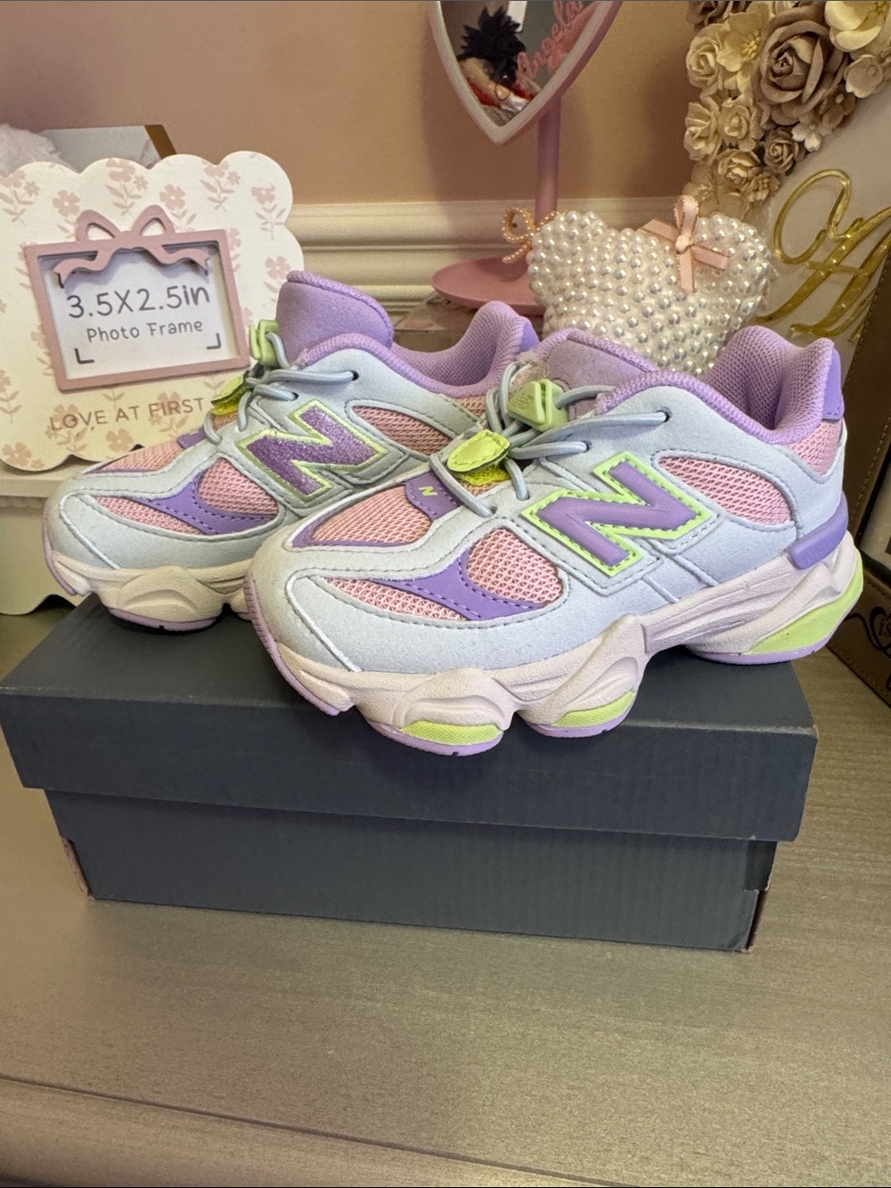 New Balance Kids Sneaker in Lavender, Pink & Lime